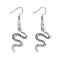 Gothic retro silver snake dangle earrings with intricate scale texture for women - Snake