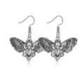 Vintage silver Death's-head moth earrings with skull detail for Halloween themed outfits - Moth Earrings