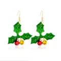 Festive Christmas holly leaf earrings with colorful bell charms in gold finish. - Christmas Bell