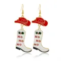 Creative Christmas enamel dangle earrings with a red cowboy hat and white boots - Christmas Boot Charm