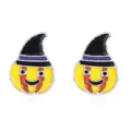 Fun Halloween pumpkin witch hat stud earrings featuring colorful enamel oil drop finish - Ghost Face Pumpkin Stud Earrings