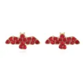 Vibrant red rhinestone Halloween bat stud earrings with a shiny gold-tone finish. - Red Bat Stud Earrings