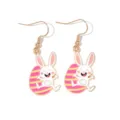 Cute Easter bunny holding a striped pink egg drop earrings for women holiday party gifts - Hook Style / Pink Rabbit Earrings