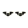 Playful Halloween bat stud earrings with gold trim and black enamel drip oil finish - Bat Earrings