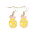 Cute yellow Easter egg bunny drop earrings with white floral pattern and gold hooks - Hook Style / Flower Easter Egg Earrings
