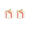 Charmante oorknopjes in de vorm van een kerstcadeau met rode strik en gouden details - Geschenkdoos Oorknopjes Stijl