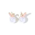 Elegant pink bunny ears and pearl stud earrings for spring Easter jewelry gift ideas - 10# Pink Rabbit Artificial Pearl Stud Earrings