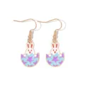 Cute Easter bunny in colorful star-patterned egg drop earrings with golden hooks - Hook Style / Hatching Rabbit Earrings