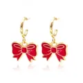 Festive red enamel bow-knot Christmas hoop earrings with elegant gold-toned finish - Bow