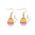 Festive Easter drop earrings featuring colorful patterned eggs and cute white bunnies - Hook Style / Colorful Egg Rabbit Earrings