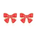 Elegante rode emaille strik oorknopjes met goudkleurige randen voor dames sieraden - Geëmailleerde Strik Stijl