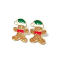 Glittery gingerbread man Christmas earrings with green Santa hat and red bow tie. - Gingerbread Man