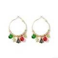 Festive gold Christmas hoop earrings featuring oil-drip tree and colorful bell charms - Bell String