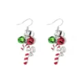 Festive Christmas candy cane earrings with colorful bells and red-white oil drip finish - Bell & Candy Cane
