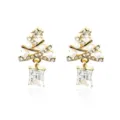 Festive Christmas tree drop earrings with pearls and large square crystal pendants - Christmas Tree