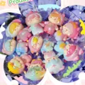Set of neon fox mini figurines in pastel colors for DIY collection and desk decor - Billi Sakura Fortune / 16 Pieces Pack