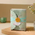 Coral fleece towel gift box with floral design and mint green square towel inside for wedding favors. - 35x35cm / Mint Green
