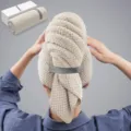 Thick waffle knit hair drying towel cap for women, quick drying absorbent bath hair wrap. - Khaki / 107x64cm