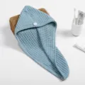 Blue Waffle Microfiber Dry Hair Cap, Quick Drying Hair Wrap Towel with Button for Bath - 65*25cm / Lake Blue