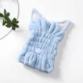 Soft light blue coral fleece hair drying cap with cute cat ears and button nose - 3D Cat Ear Cap 18*21CM / Blue