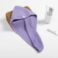 Purple waffle dry hair cap with button, super absorbent microfiber shower head towel wrap. - 65*25cm / Purple