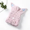 Soft pink coral fleece hair drying cap featuring cute blue cat ears and whisker detail - 3D Cat Ear Cap 18*21CM / Pink