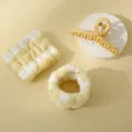 Conjunto de pulsera de felpa amarillo blanco con pinza de pelo, diadema de spa suave mujer. - 2 Piezas/Juego / Rayas Amarillas y Blancas