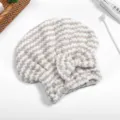 Coral fleece dry hair cap with bow wave stripe, ultra absorbent microfiber hair towel. - Pineapple Grid Coffee / Cationic Beanie Hat 25*21CM