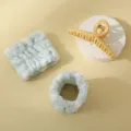 Conjunto de pulsera de felpa para lavado de cara y pinza de pelo, diadema de spa suave y absorbente. - 2 Piezas/Juego / Lunares azules