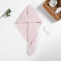 Pink chevron coral velvet dry hair cap, absorbent quick-drying towel wrap for women with button. - 65x25cm Cationic Fabric / W-Strips Pink