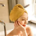 Yellow coral fleece hair drying towel wrap for women, super absorbent and quick drying - Solid Color Style / 65x25cm / Yellow