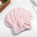 Pink coral fleece dry hair cap, absorbent microfiber hair towel wrap with cute bow for women. - Pineapple Grid Pink / Cationic Beanie Hat 25*21CM
