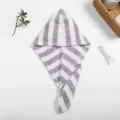 Purple and white striped coral fleece dry hair cap, super absorbent quick drying hair towel. - 65x25cm Cationic Fabric / 2.5 Strips Purple