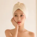 Ultra-absorbent microfiber hair drying cap in creamy white for women's hair care. - Solid Color Style / 65x25cm / Off White