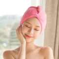 Pink coral fleece quick-dry hair towel cap for women, ultra-absorbent microfiber hair wrap - Solid Color Style / 65x25cm / Rose Red