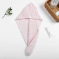 Pink white striped coral fleece dry hair cap for women, soft absorbent quick dry hair towel wrap. - 65x25cm Cationic Fabric / Pineapple Grid Pink