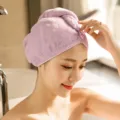Absorbent purple coral fleece dry hair cap towel wrap for women with button closure - Solid Color Style / 65x25cm / Light Purple
