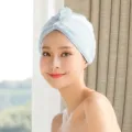 Absorbent coral fleece hair drying towel turban for women in light blue - Solid Color Style / 65x25cm / Sky Blue