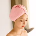 Soft pink coral fleece hair drying cap for quick drying and ultra-absorbent hair care. - Solid Color Style / 65x25cm / Pink