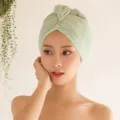 Soft coral fleece hair drying cap in light green for quick water absorption - Solid Color Style / 65x25cm / Light Green