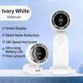 Ventilateur à main pliable blanc ivoire 5000mAh avec 100 vitesses et écran numérique - Version chinoise haut de gamme / Ivoire