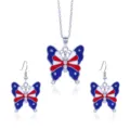 Amerikaanse Onafhankelijkheidsdag vlinder sieradenset met vlagstrepen ketting oorbellen - Vlinderontwerp / Zilver