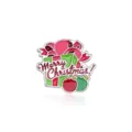 Emaille kerstcadeau doos broche met Merry Christmas tekst voor een feestelijke vakantiestijl - Vrolijk Kerstfeest Cadeaudoos Brosche