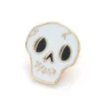Broche en émail tête de mort cartoon avec huile blanche et bord doré pour Halloween décor - Style Crâne