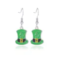 St. Patrick's Day groene hoed oorbellen met klavertje vier motief in zilverlegering - Groene Hoge Hoed