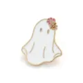 Épinglette mignonne en émail fantôme d'Halloween avec fleur rose pour vêtements - Forme de fantôme masqué