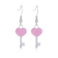 Luxe hangende oorbellen met roze glitterhart en sleutel in zilver voor Valentijnsdag - Hart Sleutel Stijl (BL-QRJ-1-4) / Roze Zilver