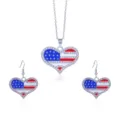 Hartvormige Amerikaanse vlag sieradenset met hanger ketting en oorbellen - Star Rhinestone Heart Style / Zilver