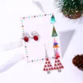 Christmas earring set with red reindeer studs and tree pendants on display card - Red Christmas Tree Style (14#)