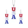 Patriottische sieradenset ketting en oorbellen USA vlag strass onafhankelijkheidsdag - USA Rhinestone Letter Style / Zilver